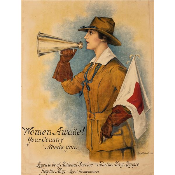 WOMEN AWAKE NAVY LEAGUE RECRUITMENT POSTER WWI