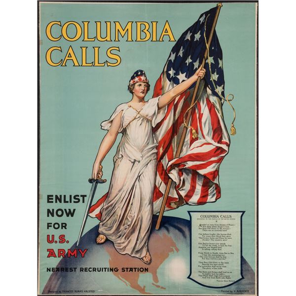 COLUMBIA CALLS ENLIST NOW WWI POSTER