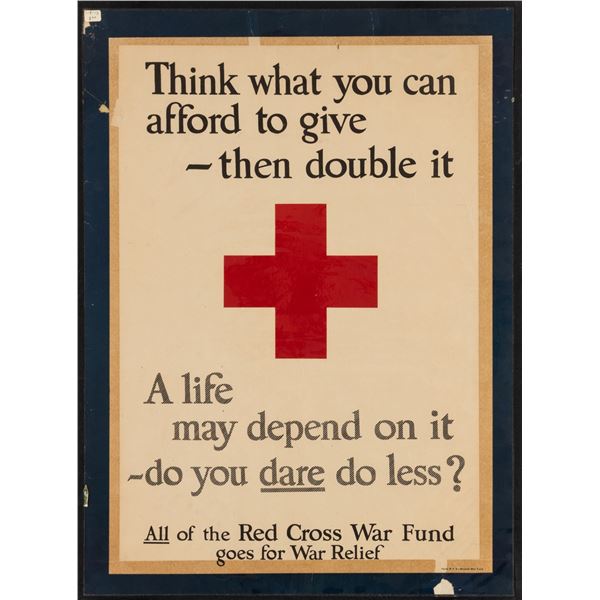 RED CROSS WWI POSTER THINK WHAT YOU CAN AFFORD TO GIVE
