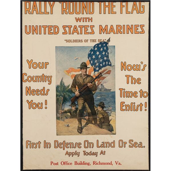 U.S. MARINES RECRUITING POSTER RALLY ROUND THE FLAG