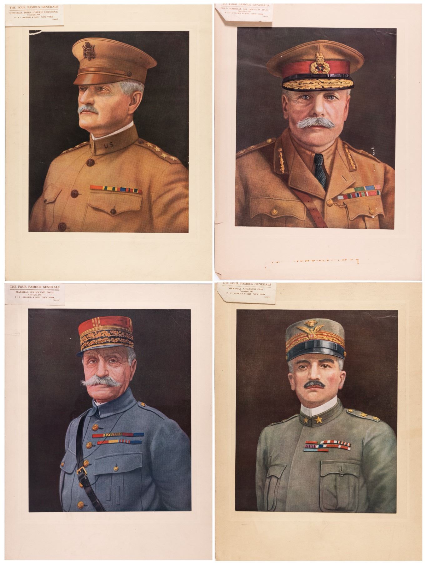 FOUR FAMOUS GENERALS WWI PORTRAIT PRINTS (4)