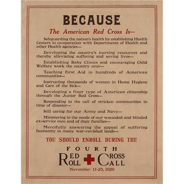 1920 RED CROSS ROLL CALL POSTER