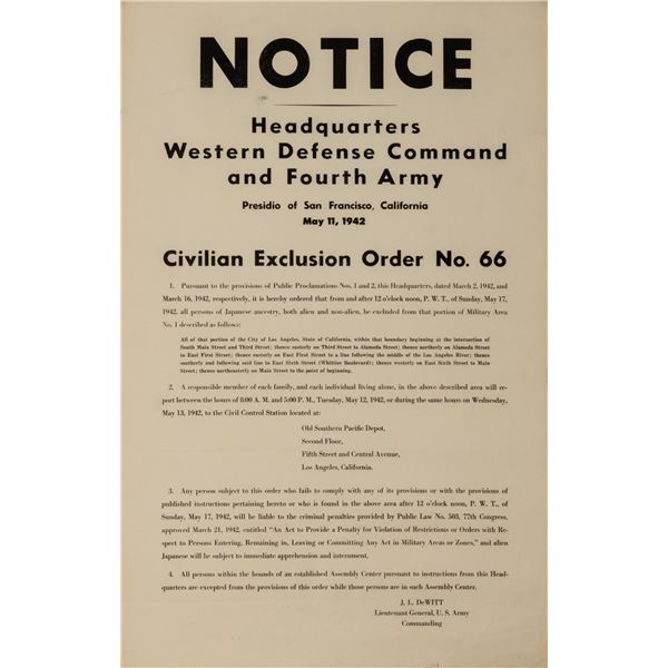 US WWII JAPANESE INTERNMENT ORDER