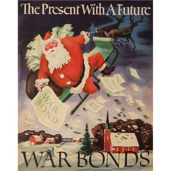 SANTA THE PRESENT WITH A FUTURE WWII WAR BONDS POSTER