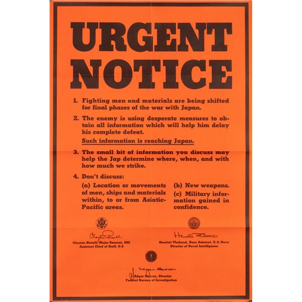 URGENT NOTICE FINAL PHASES OF WAR IN JAPAN POSTER