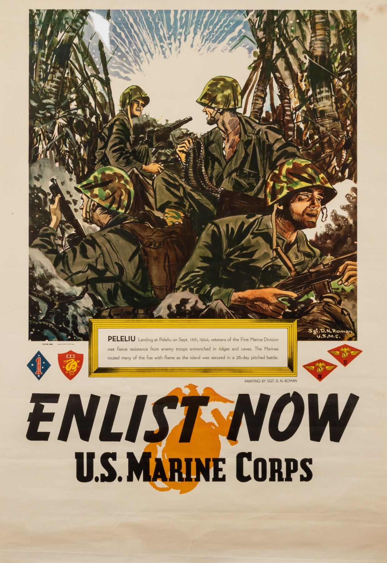 Enlist MARINES ENLIST NOW PELELIU USMC WWII POSTER
