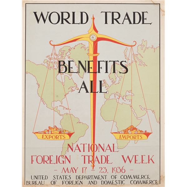 WORLD TRADE BENEFITS ALL 1936 COMMERCE POSTER