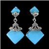 Image 1 : Stabilized Square Blue Turquoise 15mm Marcasite 925 Sterling Silver Earrings