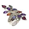 Image 2 : Unheated Pear Rhodolite Amethyst Tanzanite Gems 14 k White Gold over 925 Sterling Silver Ring Size 8