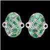 Image 1 : Unheated Oval Green Emerald 6x4mm Simulated Cz 14 k White Gold Plated 925 Sterling Silver Earrings