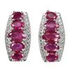 Image 1 : Heated Oval Red Ruby 6x4mm Simulated Cz  14 k White Gold Plated 925 Sterling Silver Earrings