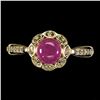 Image 1 : Heated Round Red Ruby 6mm Simulated Cz 14K Gold Plate 925 Sterling Silver Ring