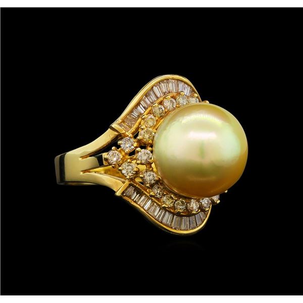 14KT Yellow Gold Pearl and Diamond Ring