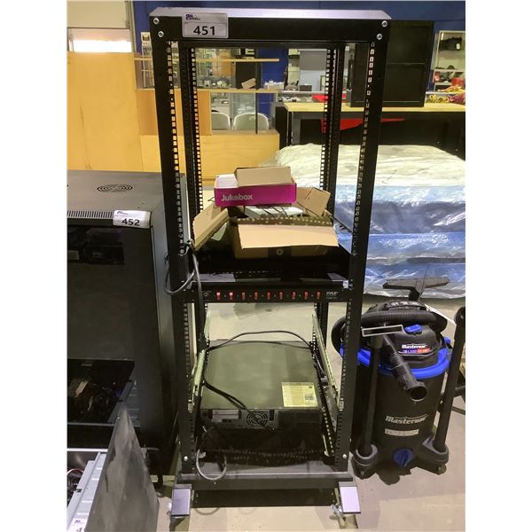 MOBILE SERVER RACK WITH PYLE POBC70 POWER SWITCH, AND APC BACKUP