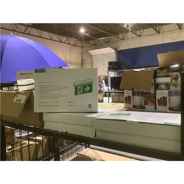 ASSORTED LIGHTING INCLUDING; LED EXIT SIGNS & WALL MOUNT LIGHT FIXTURES