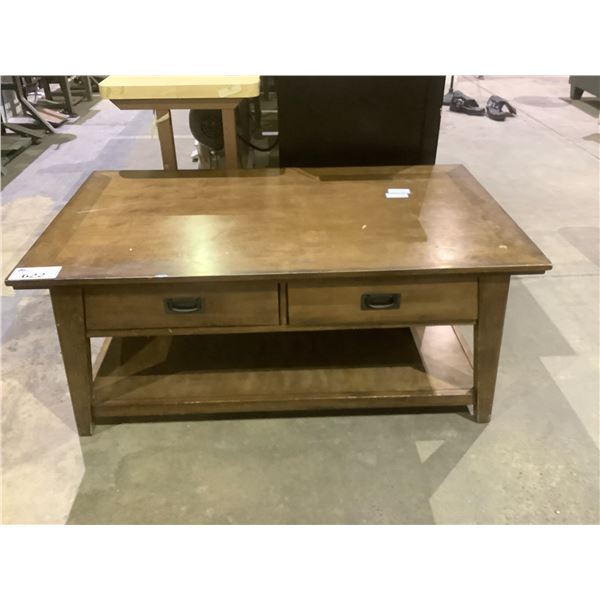 2 DRAWER 48"X28" COFFEE TABLE *NOTE HAS NICKS, AND SCRATCHES*