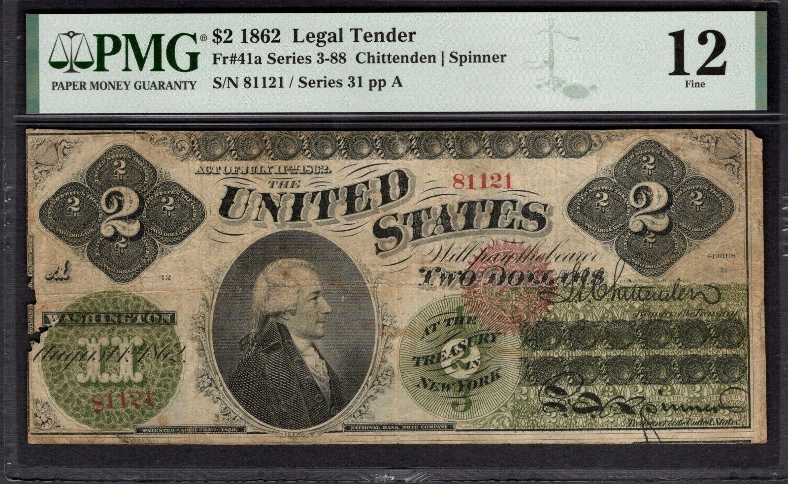 1862 $2 Legal Tender Note PMG 12