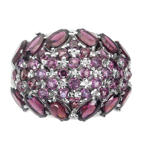 Unheated Oval Rhodolite Garnet 5x3mm 14k White Gold Plated 925 Sterling Silver Ring 8