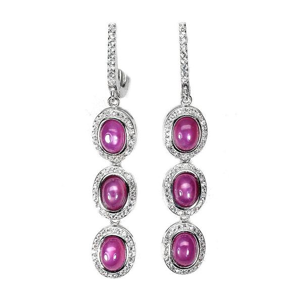 Heated Oval Ruby 7x5mm Gems 14K White Gold Plated 925 Sterling Silver Earrings