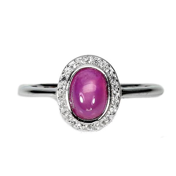Heated Oval Ruby 7x5mm White Topaz 14K White Gold Plated 925 Sterling Silver Ring