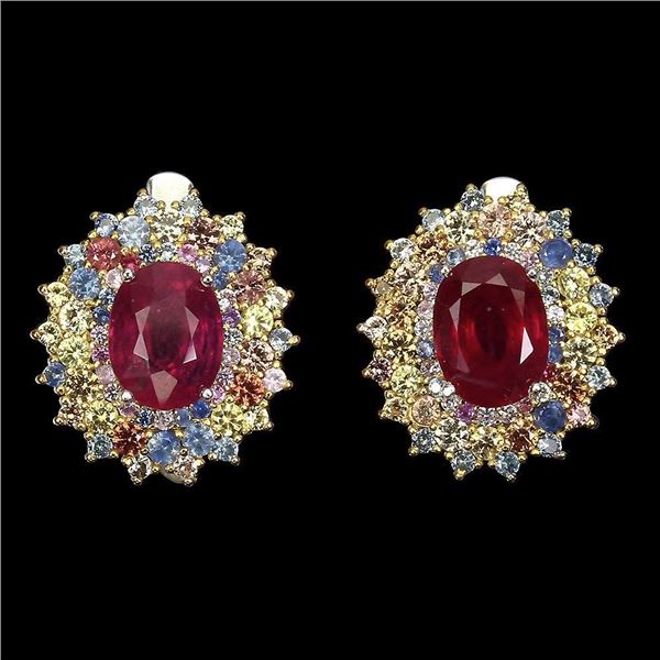 Magnificent Heated Oval Ruby 8x6mm Sapphire Diamond Cut 14 k White Gold Plated 925 Sterling Silver E
