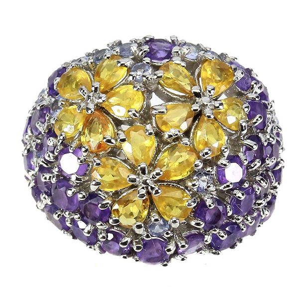 Heated Pear Sapphire 4x3mm Amethyst Tanzanite 925 Sterling Silver Ring Size 8