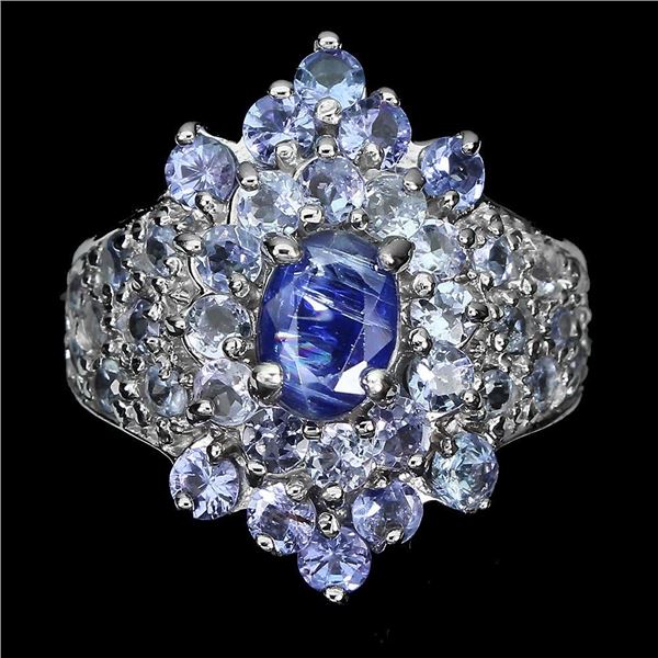 Unheated Oval Blue Kyanite 7x5mm Tanzanite 14k White Gold Plated 925 Sterling Silver Ring Size 7