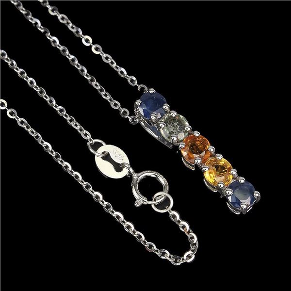 Heated Round Sapphire Multi Color 4mm 14 k White Gold Plated 925 Sterling Silver Necklace 18inches