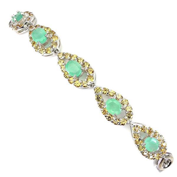 Unheated Oval Emerald 5x4mm Sapphire Diamond Cut 14k White Gold plated 925 Sterling Silver Bracelet