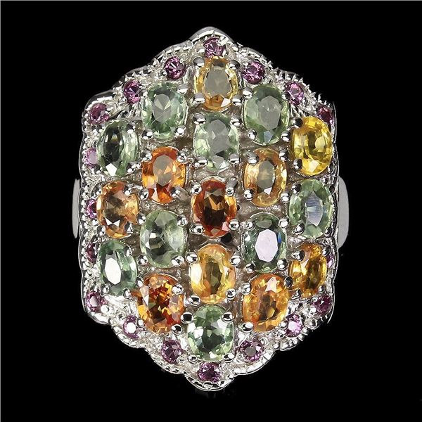 Heated Oval Sapphire 4x3mm Rhodolite Garnet 14k White Gold Plated 925 Sterling Silver Ring Size 8