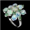 Image 2 : Unheated Round Fire Opal Hot Rainbow 6mm Emerald 14k White Gold Plated 925 Sterling Silver Ring 9.5