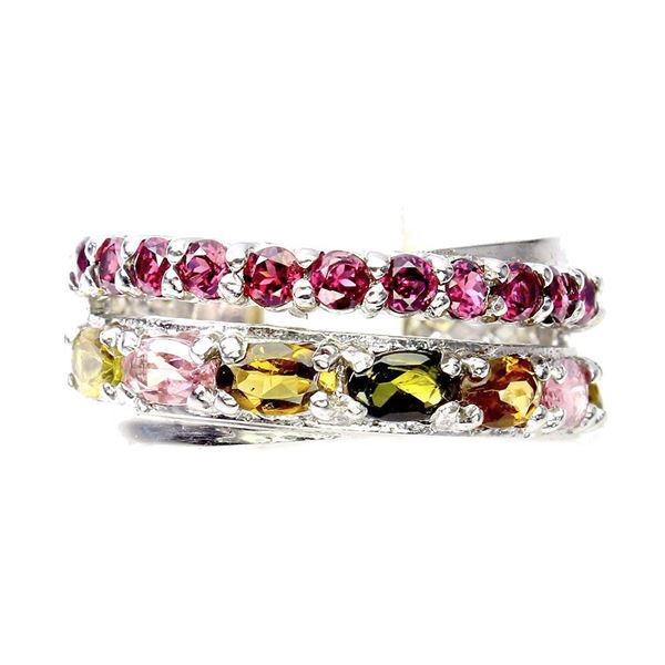 Unheated Oval Tourmaline 5x3mm Rhodolite Garnet 14k White Gold Plated 925 Sterling Silver Ring 8.5