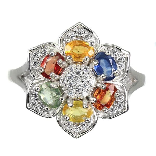 Heated Oval Sapphire Multi Color 4x3mm Cz 14k White Gold Plated 925 Sterling Silver Ring 7.5