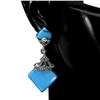 Image 2 : Stabilized Square Blue Turquoise 15mm Marcasite 925 Sterling Silver Earrings