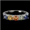 Image 1 : Heated Round Sapphire Multi Color 4mm 14 k White Gold Plated 925 Sterling Silver Ring Size 8
