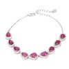 Image 2 : Heated Pear Red Ruby 7x5mm Simulated Cz 14 k White Gold Plated 925 Sterling Silver Bracelet 7 Inches