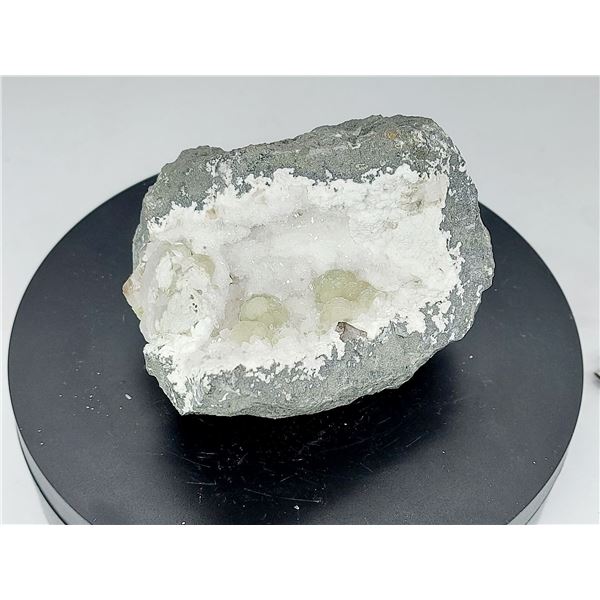 GYROLITE (green balls) WITH MORDENITE (white spongy formation) IN CHALCEDONY GEODE (BASALTIC SHELL)