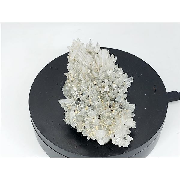 CHRYSANTEMUM MORIFOLIUM QUARTZ CLUSTER WITH GALENA AND PYRITE