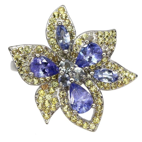 Unheated Pear Tanzanite 6x4mm Sapphire Diamond Cut 14k White Gold Plated 925 Sterling Silver Ring 8