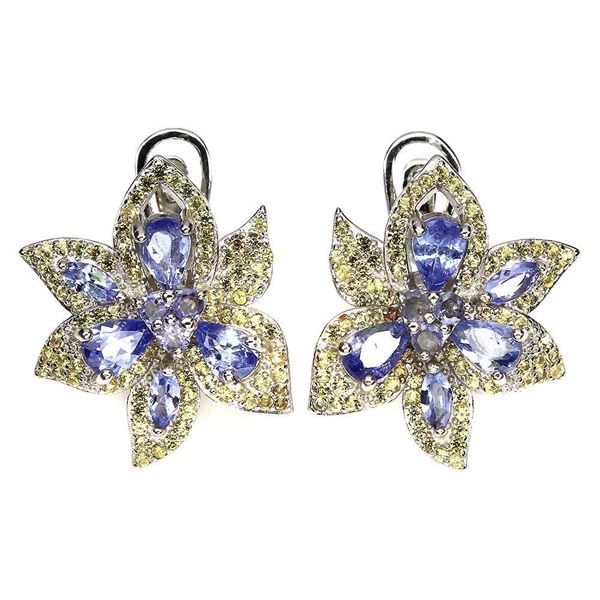 Unheated Pear Tanzanite 6x4mm Sapphire Diamond Cut 14k White Gold Plated 925 Sterling Silver Earring