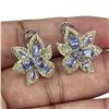 Image 2 : Unheated Pear Tanzanite 6x4mm Sapphire Diamond Cut 14k White Gold Plated 925 Sterling Silver Earring