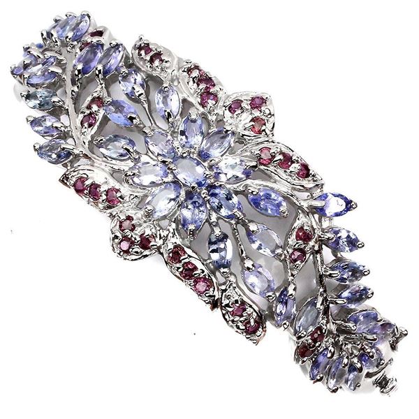 Unreal Unheated Oval Tanzanite 5x3mm Rhodolite Garnet 14k White Gold Plated 925 Sterling Silver Bang