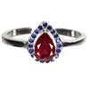 Image 1 : Heated Pear Red Ruby 7x5mm Sapphire Diamond Cut 14k White Gold Plated 925 Sterling Silver Ring Size