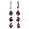 Image 1 : Heated Pear Red Ruby 7x5mm Sapphire Diamond Cut 14k White Gold Plated 925 Sterling Silver Earrings
