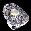 Image 2 : Unheated Oval Fire Opal 9x7mm Aquamarine Gems 14 k White Gold Plated 925 Sterling Silver Big Ring 8.