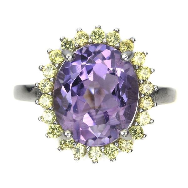 Unheated Oval Amethyst 12x10mm Sapphire Diamond Cut 14k White Gold Plated 925 Sterling Silver Ring 8