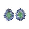 Image 1 : Unheated Pear Emerald 9x6mm Sapphire Diamond Cut 14k White Gold Plated 925 Sterling Silver Earrings