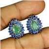 Image 2 : Unheated Pear Emerald 9x6mm Sapphire Diamond Cut 14k White Gold Plated 925 Sterling Silver Earrings