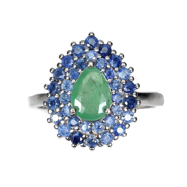 Unheated Pear Emerald 9x6mm Sapphire Diamond Cut 14k White Gold Plated 925 Sterling Silver Ring 8