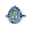 Image 1 : Unheated Pear Emerald 9x6mm Sapphire Diamond Cut 14k White Gold Plated 925 Sterling Silver Ring 8